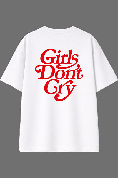VSRN Tricou alb oversize cu imprimeu pe spate Dont Cry Design