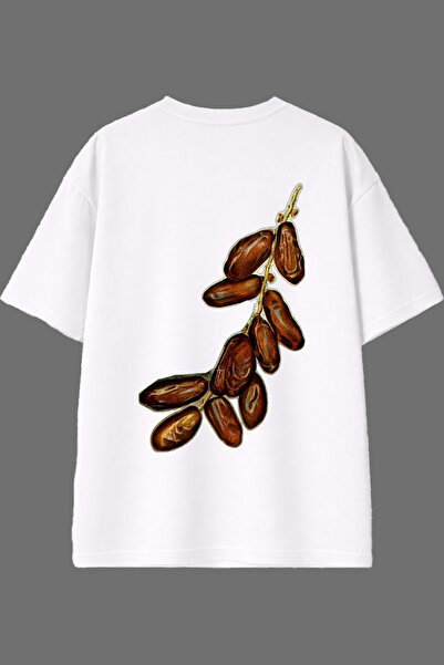 VSRN Medina Dates Design White Oversize T-Shirt with Back Print