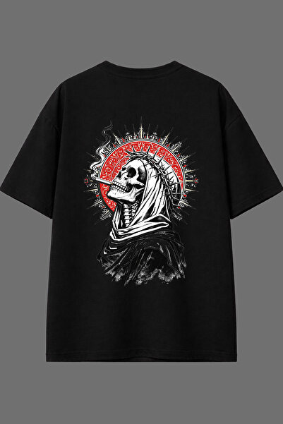 VSRN Tricou oversize negru cu imprimeu pe spate cu design Dertli Skeleton