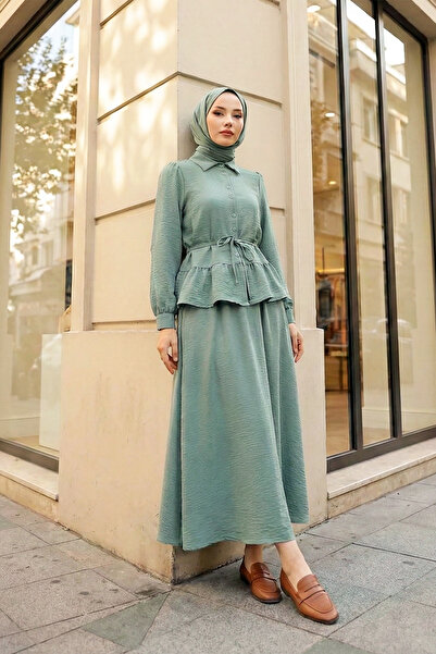 MODAQU Set bluză și fustă cu șnur - Verde mentă