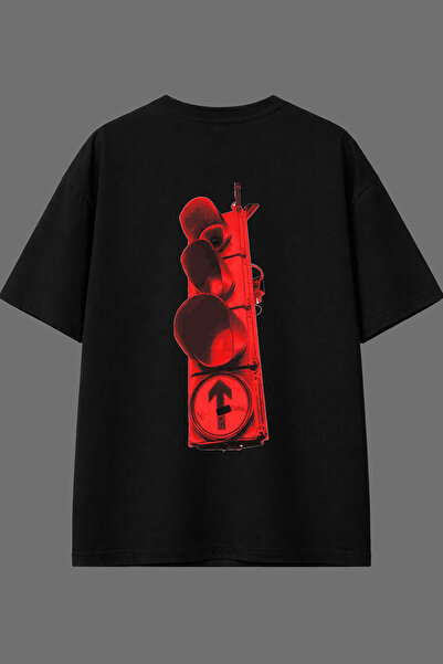 VSRN Light Sign Design Back Printed Black Oversize T-Shirt