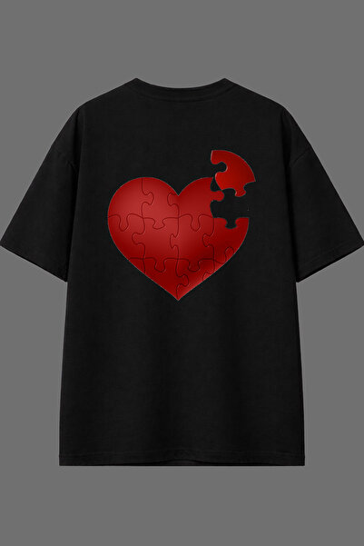 VSRN تي شيرت أسود كبير الحجم بتصميم قلب مطبوع من الخلف