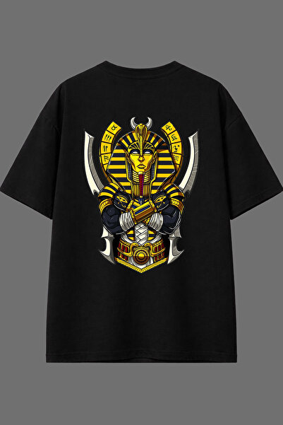 VSRN تي شيرت أسود كبير الحجم بتصميم فارس الذرة وطباعة خلفية