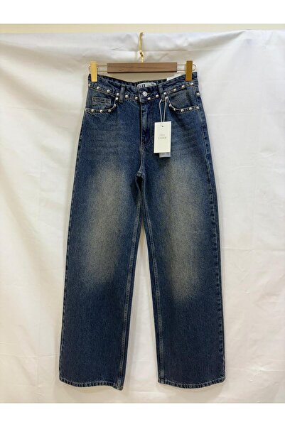 KAROL Lauren stud detaylı geniş paçalı denim pantalon