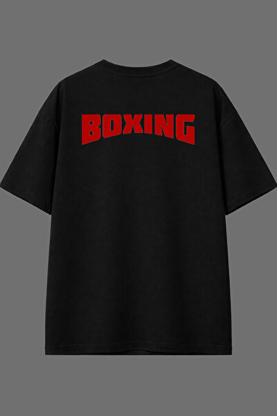 VSRN Tricou oversize negru cu imprimeu roșu la spate cu design de box