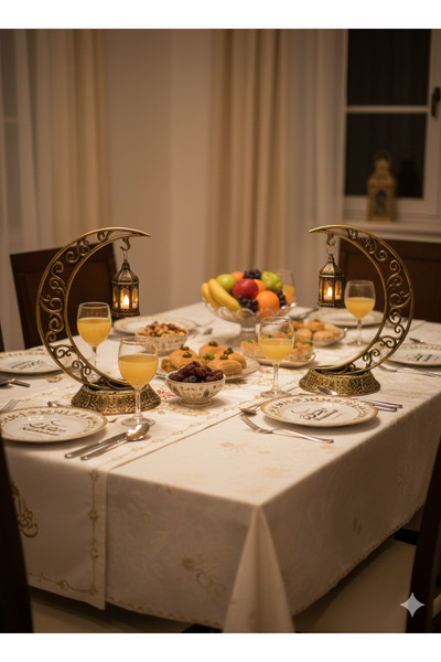 DODOMAR 1 Adet 28 cm Ramazan Dekoratif Masa Üstü LED Lamba Seti - Eskitme Gol...