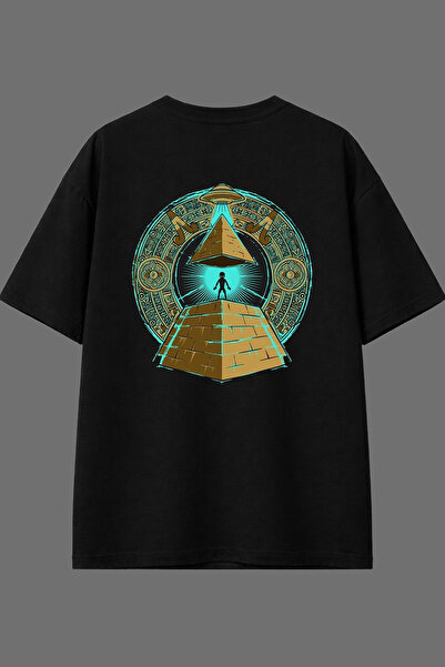 VSRN Tricou negru oversize cu imprimeu pe spate cu designul Corn of Egypt and...