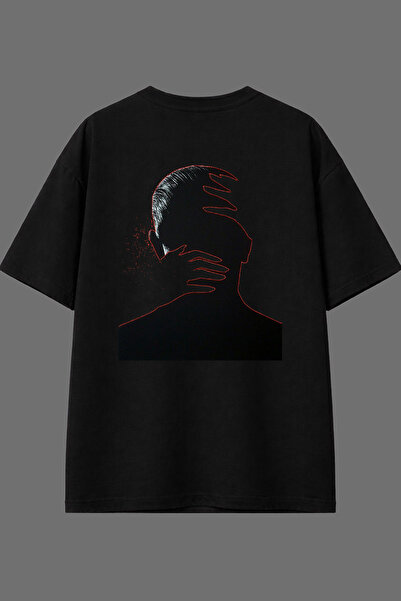 VSRN Tricou oversize negru cu imprimeu pe spate, design Hugged Man