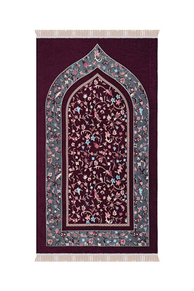 Bursa İpek Plum Ravza Pattern Special Woven Prayer Rug
