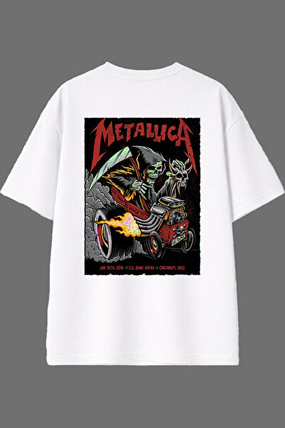 VSRN Tricou oversize alb cu imprimeu pe spate, design Skeleton Metallica