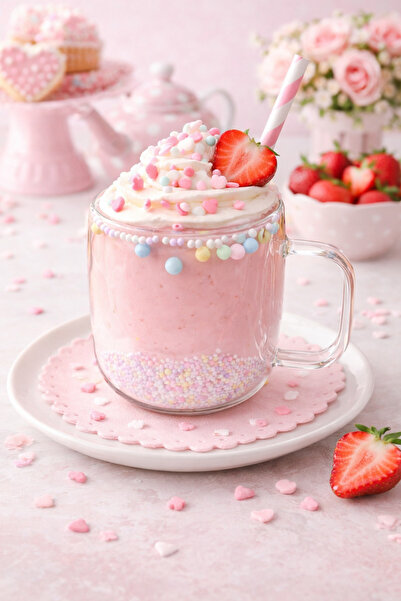 eviko Çift Cidarlı Borosilikat 250ml Renkli Boncuk Figürlü Kupa Cam Bardak