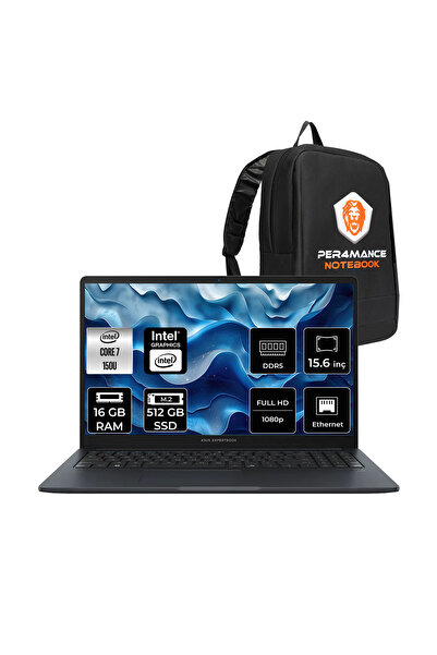 ASUS Expertbook B1 Core 7 150U 16GB RAM 512GB SSD 15.6" FHD FreeDOS B1503CVAIS78020P307 Notebook + Per4 Çanta