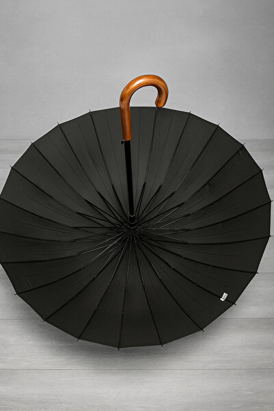 Saule 24 Telli Siyah UV Korumalı Su Geçirmez Büyük Baston Şemsiye – 100 cm Ça...