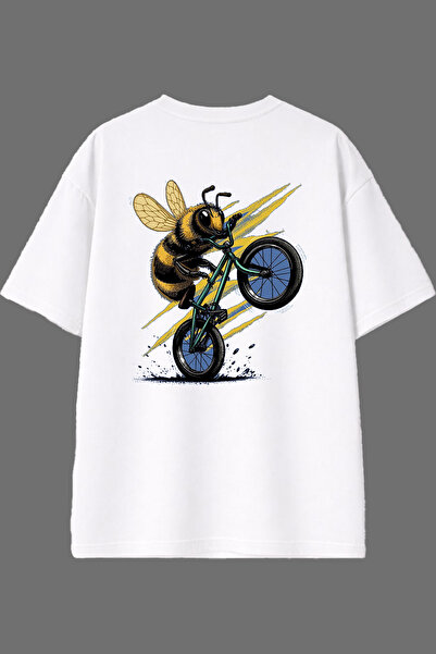 VSRN Tricou oversize alb cu imprimeu pe spate, design Ciclism Bee