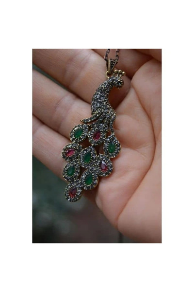 Stoneage Tavus Kuşu Zincir Hediyeli Kolye