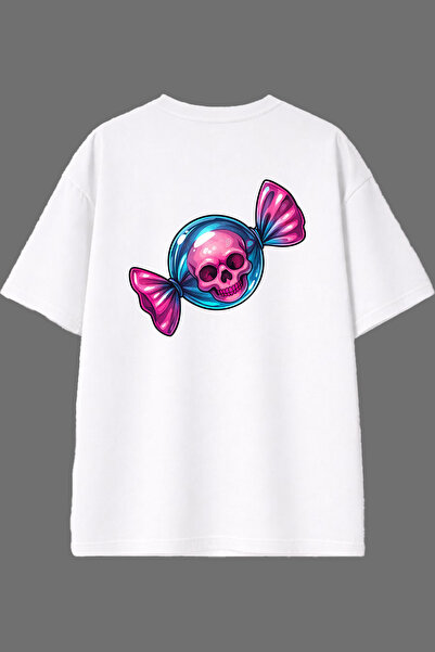 VSRN Tricou oversize alb cu imprimeu pe spate Death Sugar Design