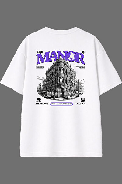 VSRN Tricou oversize alb cu imprimeu pe spate The Manor Design