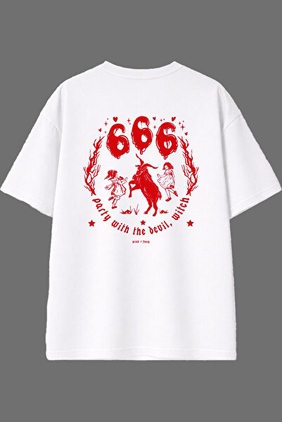 VSRN Tricou oversize alb cu imprimeu pe spate și design pentru petrecere