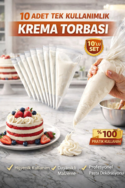 Enjoy Party Store 10 Adet Tek Kullanımlık Krema Sıkma Torbası Pasta Süsleme T...