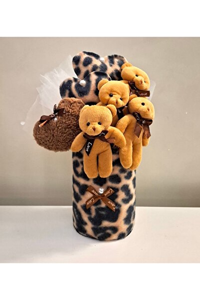 ATELIER EXQUISITE Leopar peluş kutuda kalpli ayıcık buketi