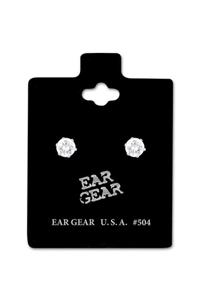 EAR GEAR Earring USA Stainless Steel 316L with 4mm Cubic Zirconia Stone - 504