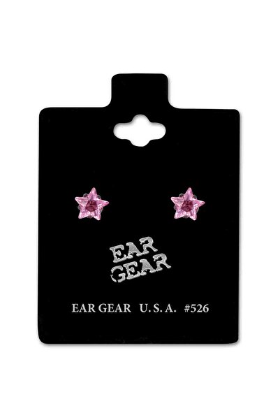 EAR GEAR Earring USA Stainless Steel 316L with 5mm Pink Star Cubic Zirconia S...