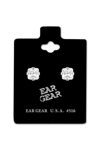 EAR GEAR Earring USA Stainless Steel 316L with 6*6 mm Cubic Zirconia Stone - 516