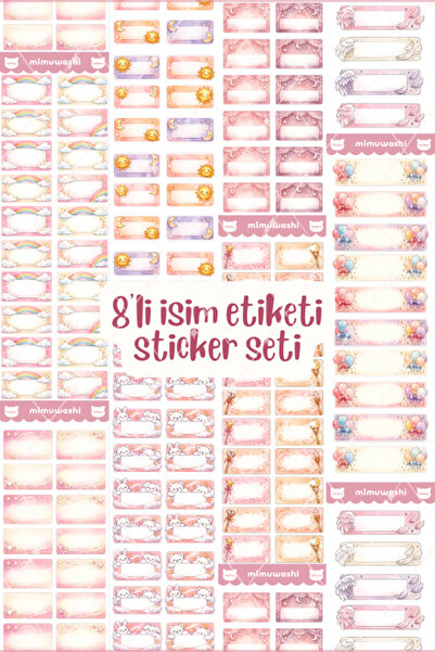 Mimu Art Studio Pembe ve Pastel Temalı 8’li İsim Etiketi Sticker Seti – Defte...