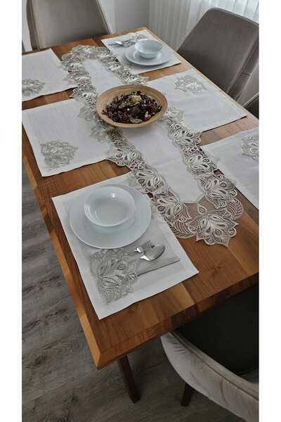 ZESA HOME Set american din dantelă franceză și in, cu textură - pentru 8 pers...