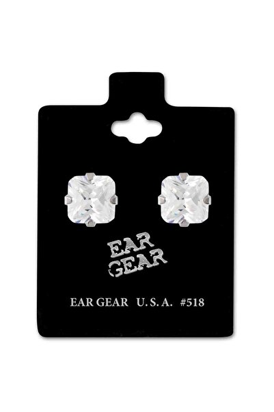 EAR GEAR Earring USA Stainless Steel 316L with 8*8 mm Cubic Zirconia Stone - 518