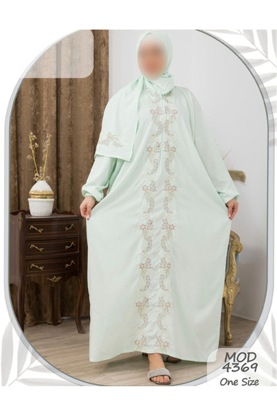 Gerenic Elegant women's prayer set with embroidery in (light green)