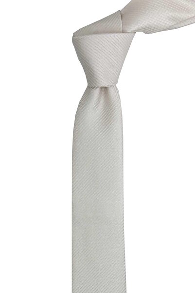 Kravatkolik Cravată albă simplă ultra subțire din mătase de 5 cm IK2323