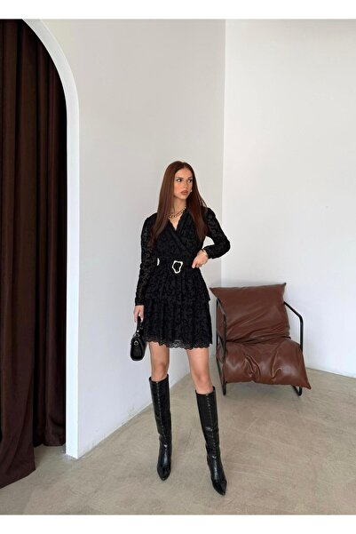 LİSAA BUTİK ROCHIE MINI DE DAMĂ CU IMPRIMEU FLOCK, DETALII DIN DANTELĂ ȘI ACC...