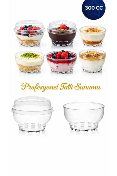 figanlar ambalaj 10 adet Cam Kase Görünümlü 300cc Kapaklı Kristal Tatlı Kabı ...