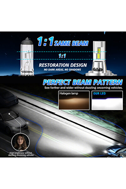 Choice مصباح أمامي LED أبيض H4 بقوة 50000 لومن، لون أبيض 6000 كلفن، بتقنية كا...