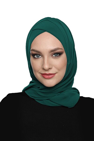 elysianfidan Takmatik Plain Green Ready-To-Wear Turban Hijab with Shawl, Suit...