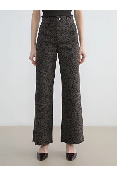 LC Waikiki LCW Modest Kahverengi Wideleg Leopar Desenli Kadın Jean Pantolon