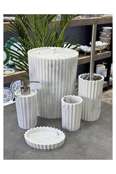 Doğudeko Luxury Polyurethane Milor 5-Piece Bathroom Set White
