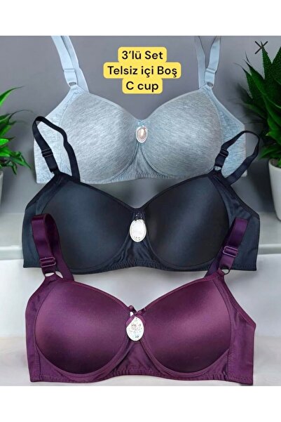 SATTENS 3-Pack Wireless Plus Size Bra C Cup