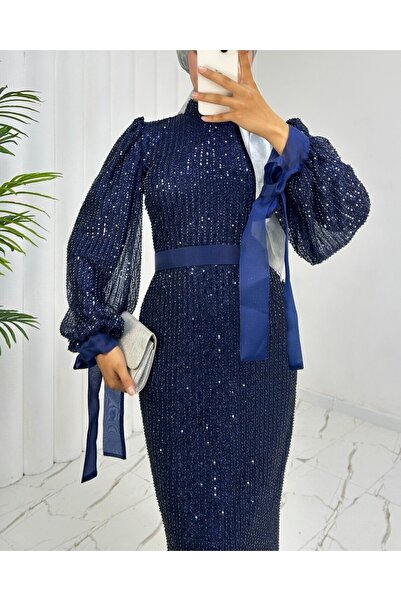 heree Kesme Boncuklu Şerit Payet Kemerli Bisiklet Yakalı Işıltılı Şık Tesettü...