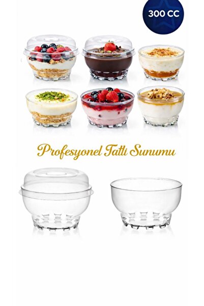 figanlar ambalaj 25 adet Cam Kase Görünümlü 300cc Kapaklı Kristal Tatlı Kabı ...