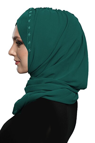 elysianfidan Ready-To-Wear Turban Hijab with Shawl and Stone Green Ready-To-W...