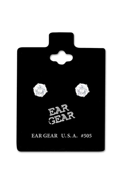 EAR GEAR Earring USA Stainless Steel 316L with 5mm Cubic Zirconia Stone - 505