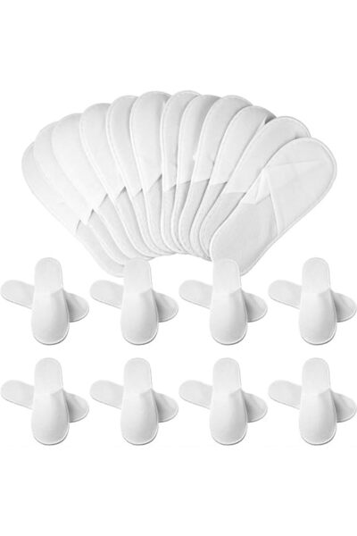 LIMOS شباشب للاستخدام مرة واحدة - 12 زوجًا، شباشب بيضاء ناعمة مغلقة من الأمام...