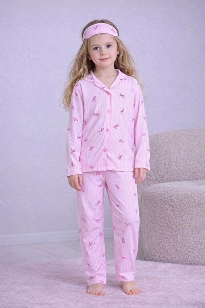 ibeeka Set de pijamale pentru fete cu model fundă - ROZ - 5-6 ANI