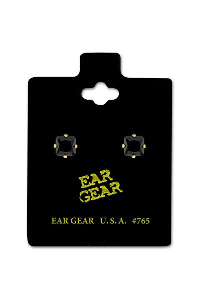 EAR GEAR أقراط مطلية بالذهب عيار 24 قيراطًا، مرصعة بحجر زركونيا مكعب أسود مقا...