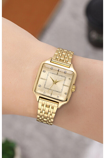 naaksesuar Gold Color Steel Square Women's Watch