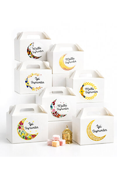 repro design Eid Gift Box Set 10X14 cm White Box 8 Pieces + 8 Pieces Eid Tags...