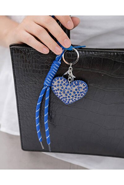 MD Moda Accessories Blue Stone Heart Figured Drawstring Bag & Keychain Charm