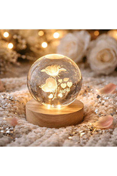 merkür baskı atölyesi 3D LED I Love You Kristal Cam Küre Gece Lambası | Roman...
